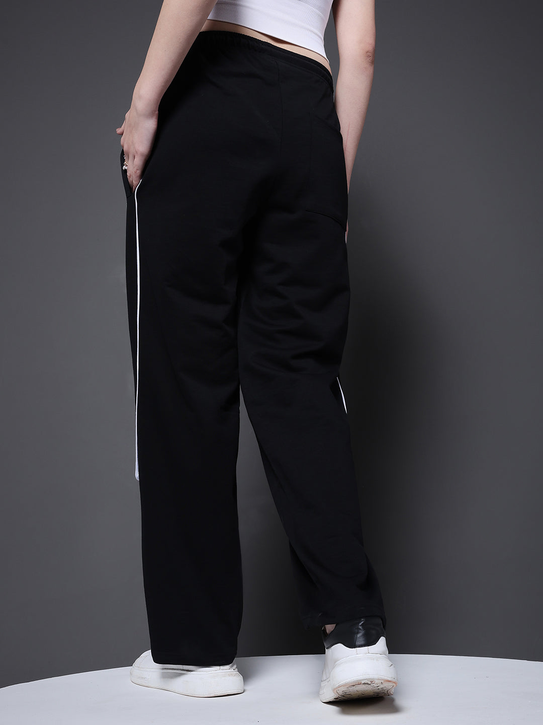 Women Premium Terry Jogger with Side Stripes - Black