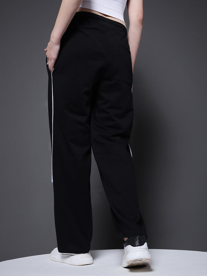 Women Premium Terry Jogger with Side Stripes - Black