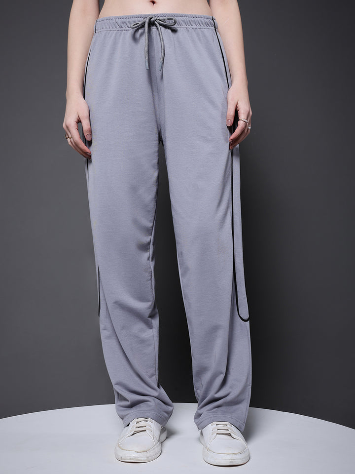 Women Premium Terry Jogger with Side Stripes - Ash Grey