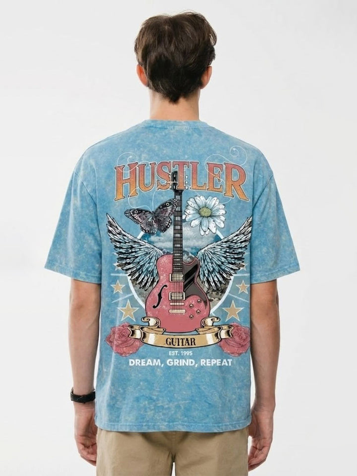 HUSTLER Men Retro Wash Oversized T-Shirt