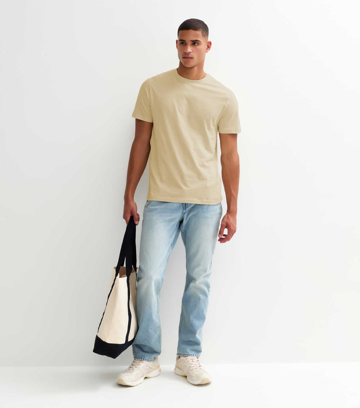Solid Men Half Sleeve T-Shirt - Beige