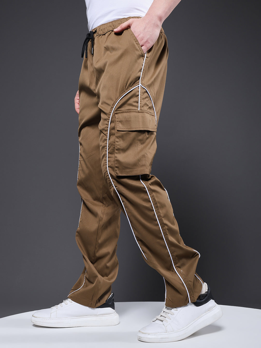 Men Utility Cargo - Khaki Reflective Stripes