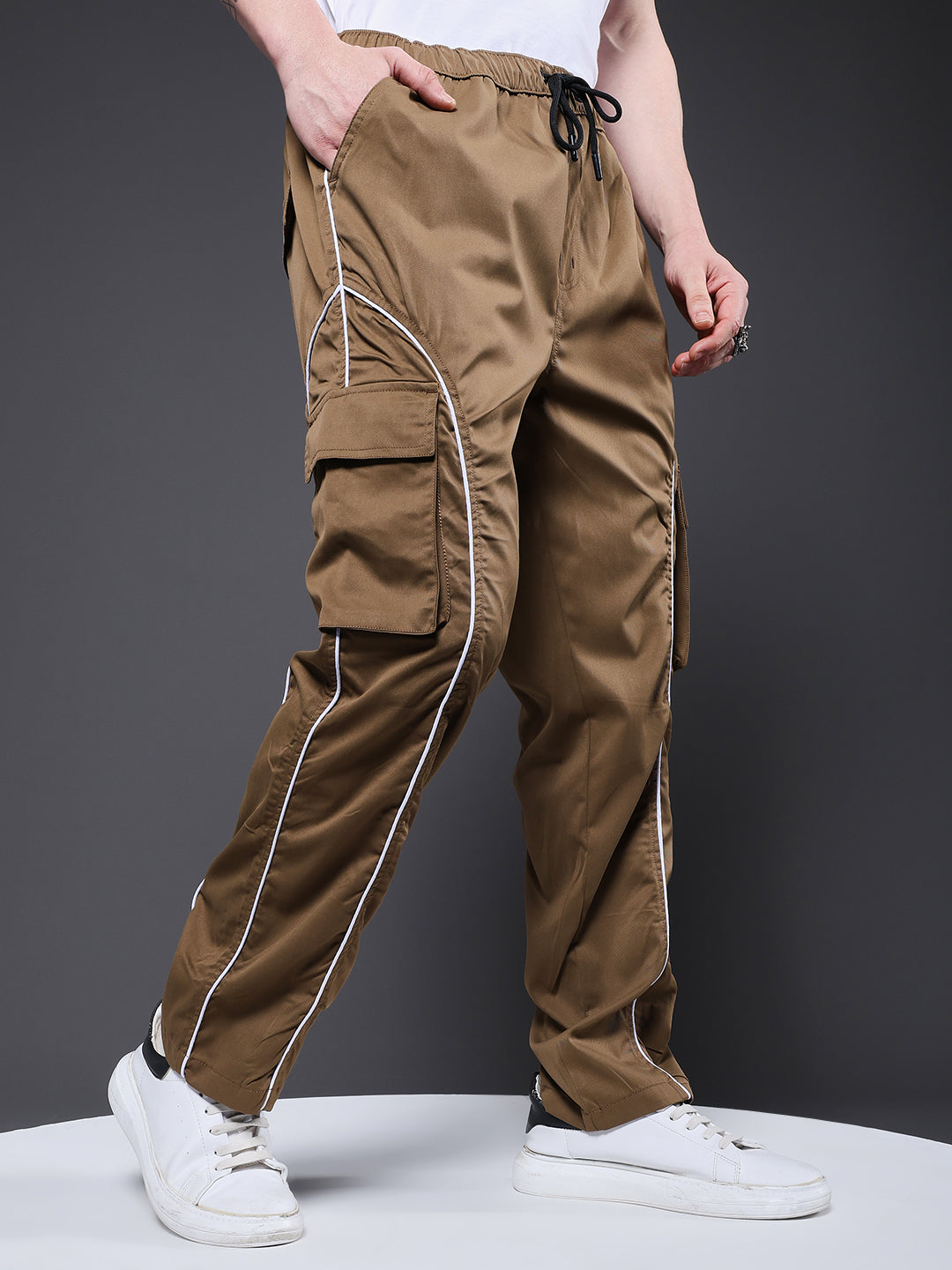 Men Utility Cargo - Khaki Reflective Stripes