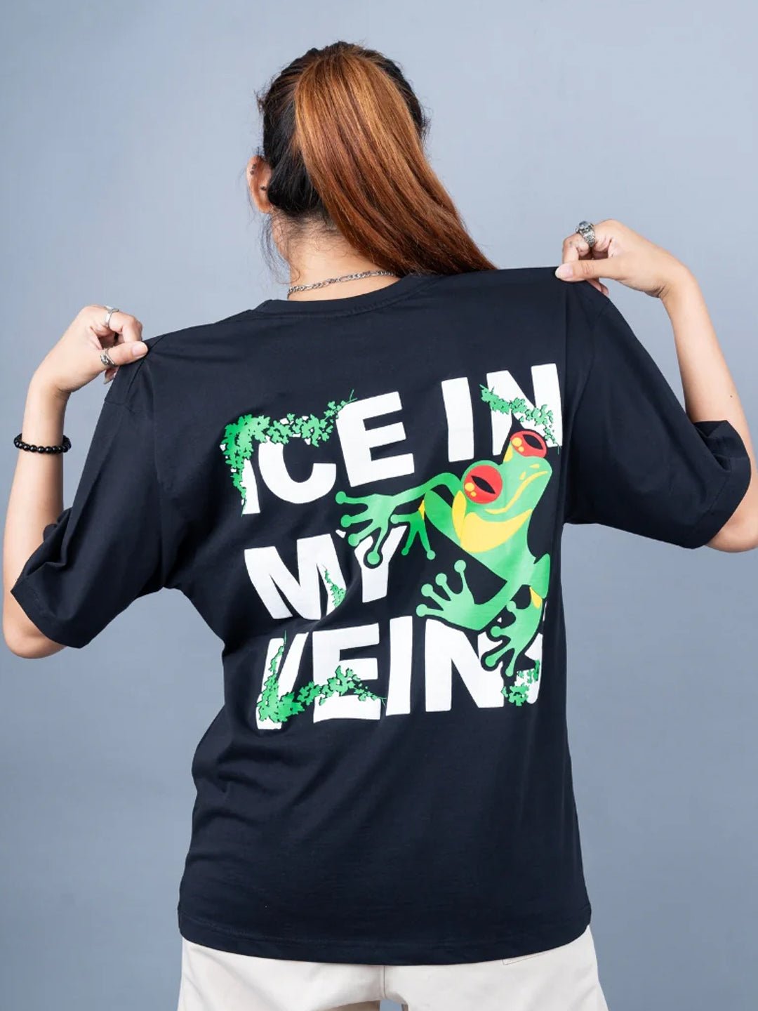 Ice In My Veins Puff Printed Women Oversized Terry T-shirt