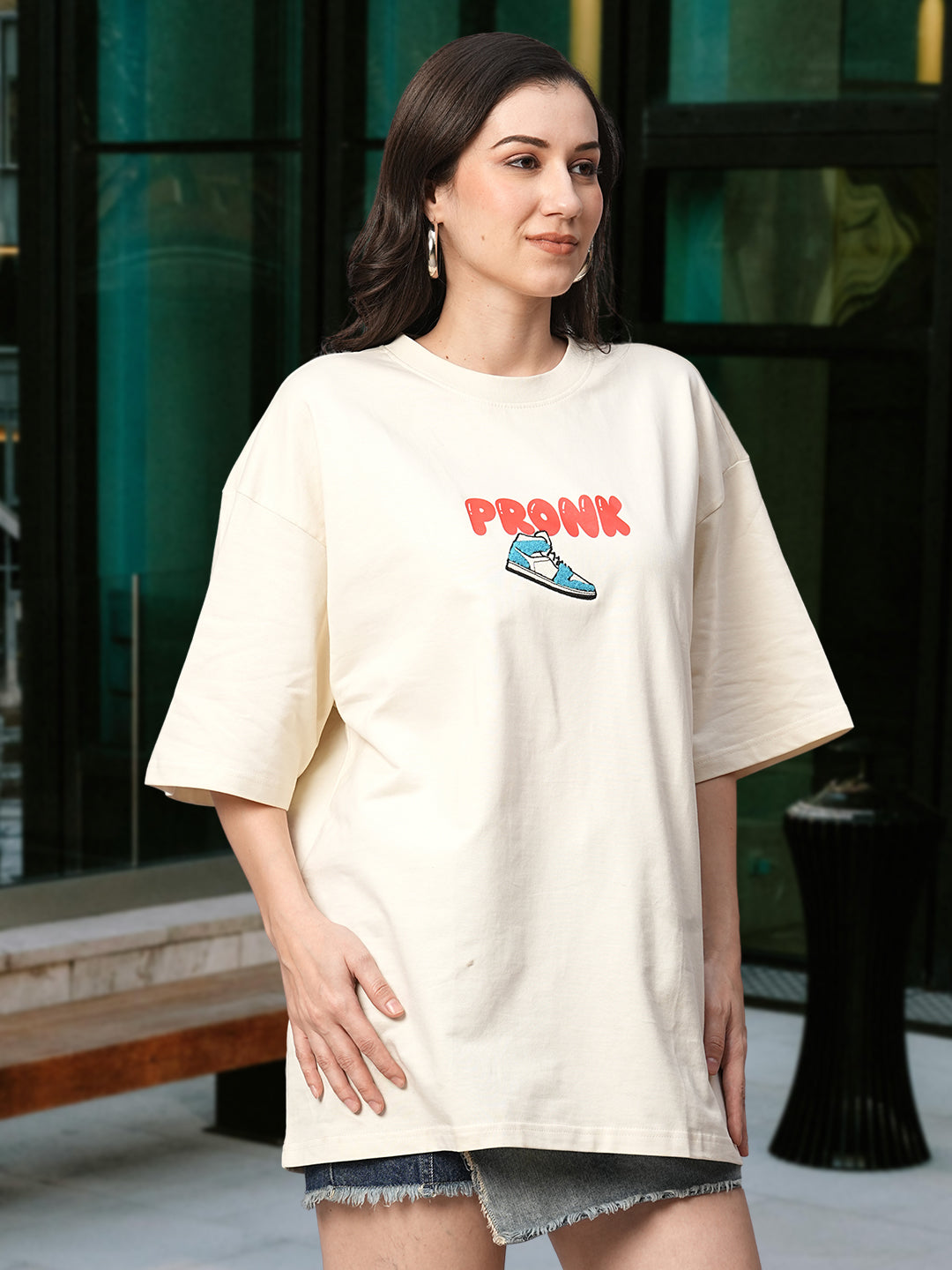 One Life Women Premium Oversized Embroidered Terry T-shirt