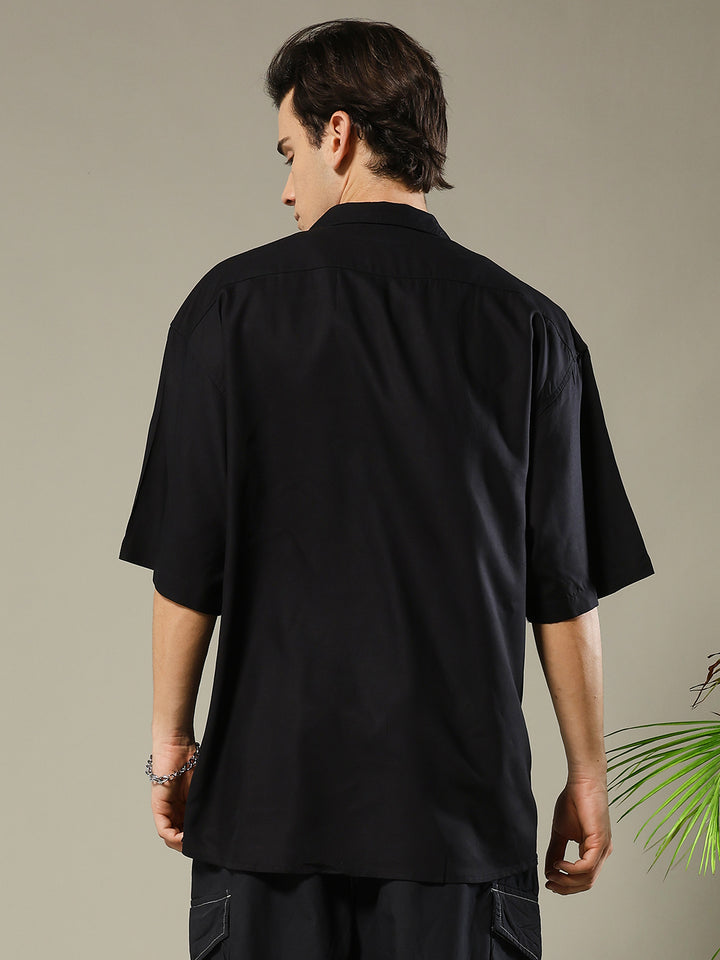 Solid Mens Fluidic Oversized Shirt - Black