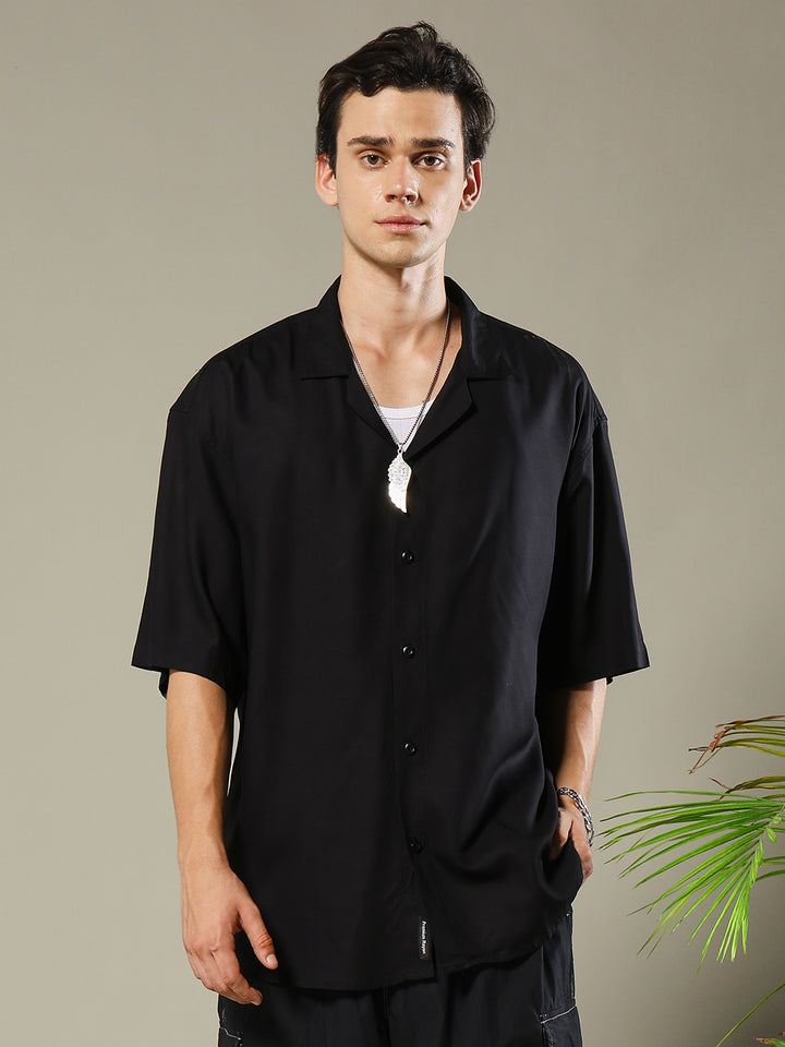 Solid Mens Fluidic Oversized Shirt - Black