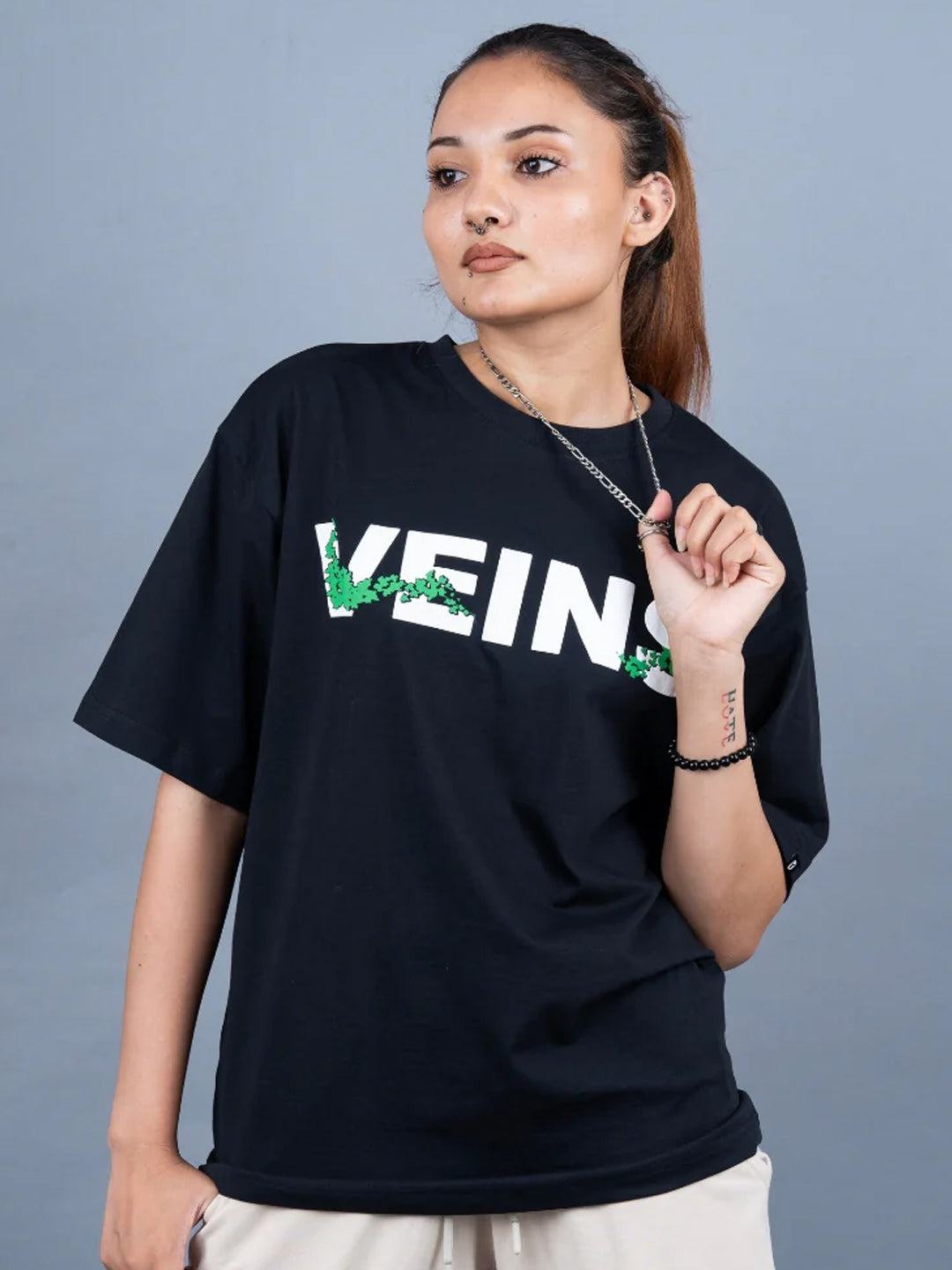 Ice In My Veins Puff Printed Women Oversized Terry T-shirt