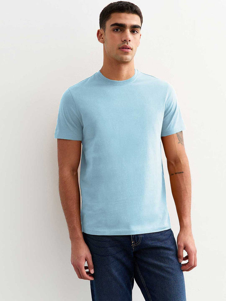 Solid Men Half Sleeve T-Shirt - Sky