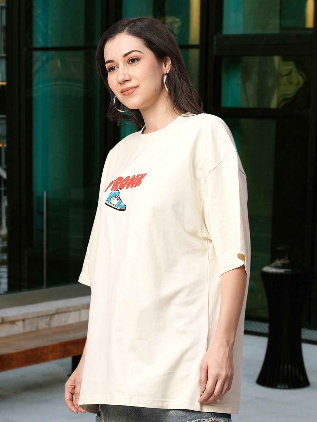 One Life Women Premium Oversized Embroidered Terry T-shirt