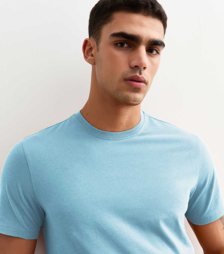 Solid Men Half Sleeve T-Shirt - Sky