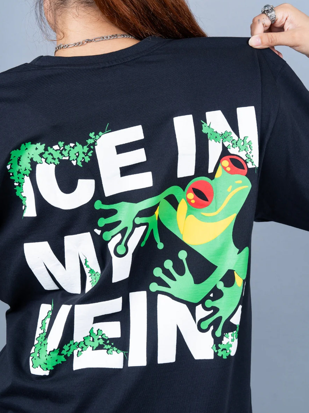 Ice In My Veins Puff Printed Women Oversized Terry T-shirt