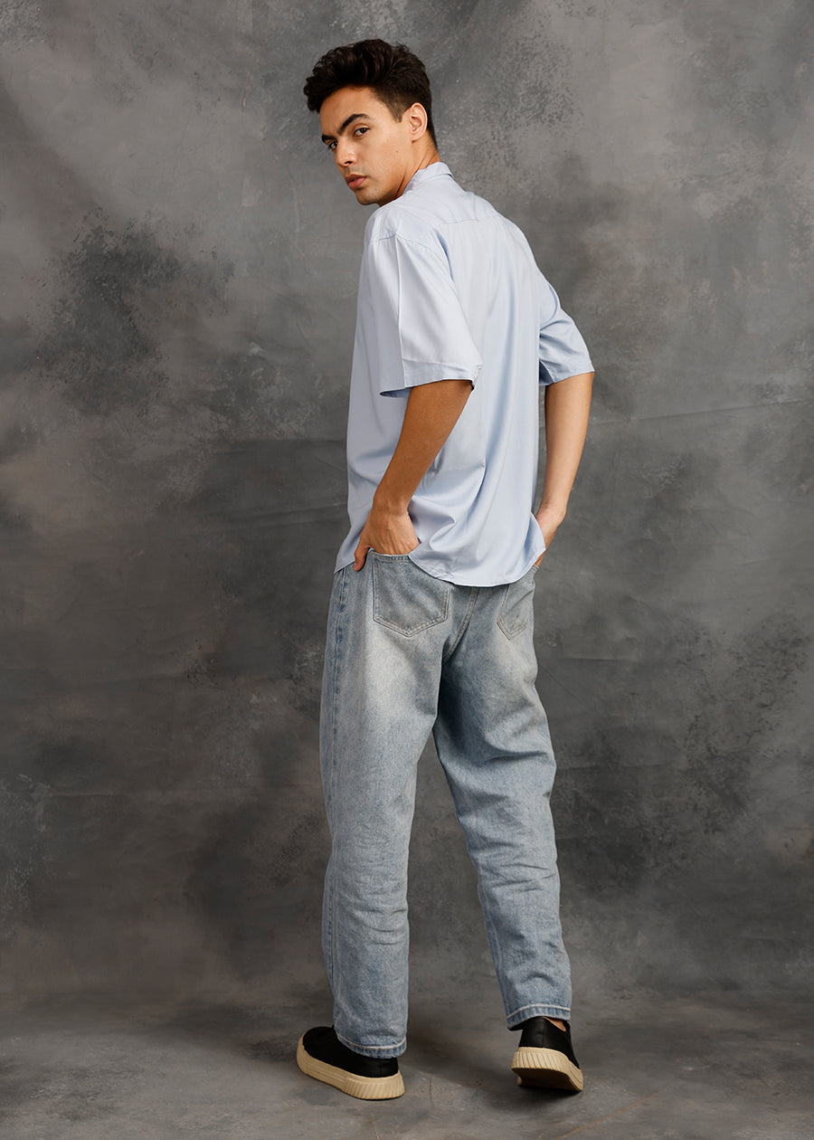 Solid Mens Fluidic Oversized Shirt - Sky