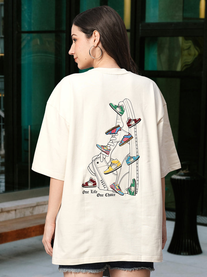 One Life Women Premium Oversized Embroidered Terry T-shirt
