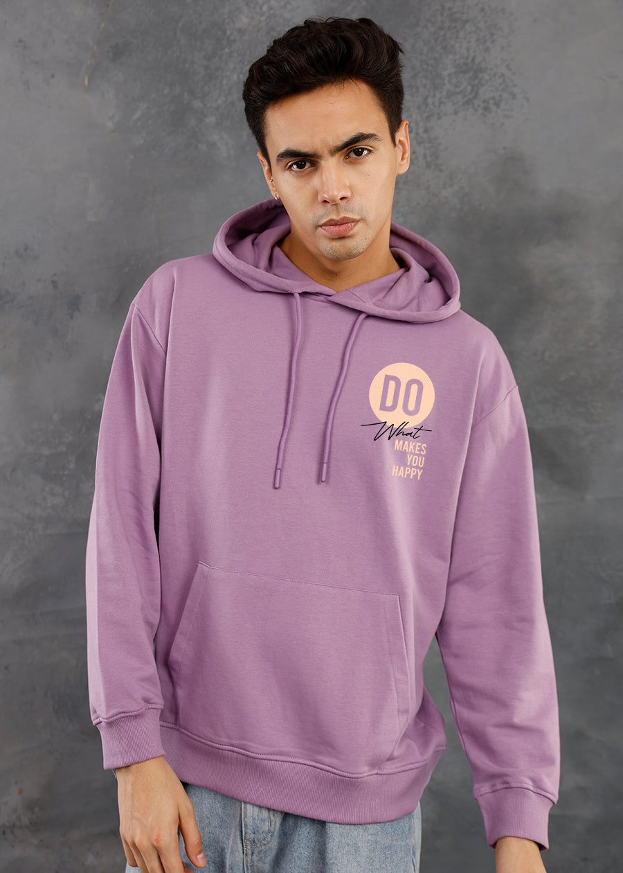 What Makes You Happy Men Printed Drop Shoulder Premium Terry Hoodie