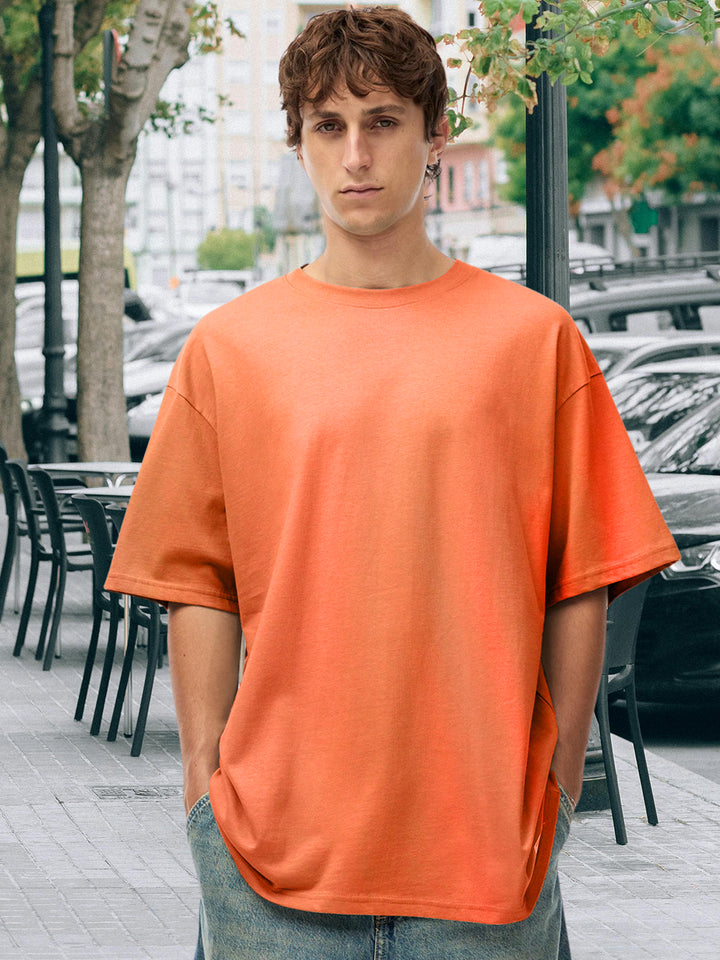 Solid Men Oversized T-Shirt - Orange