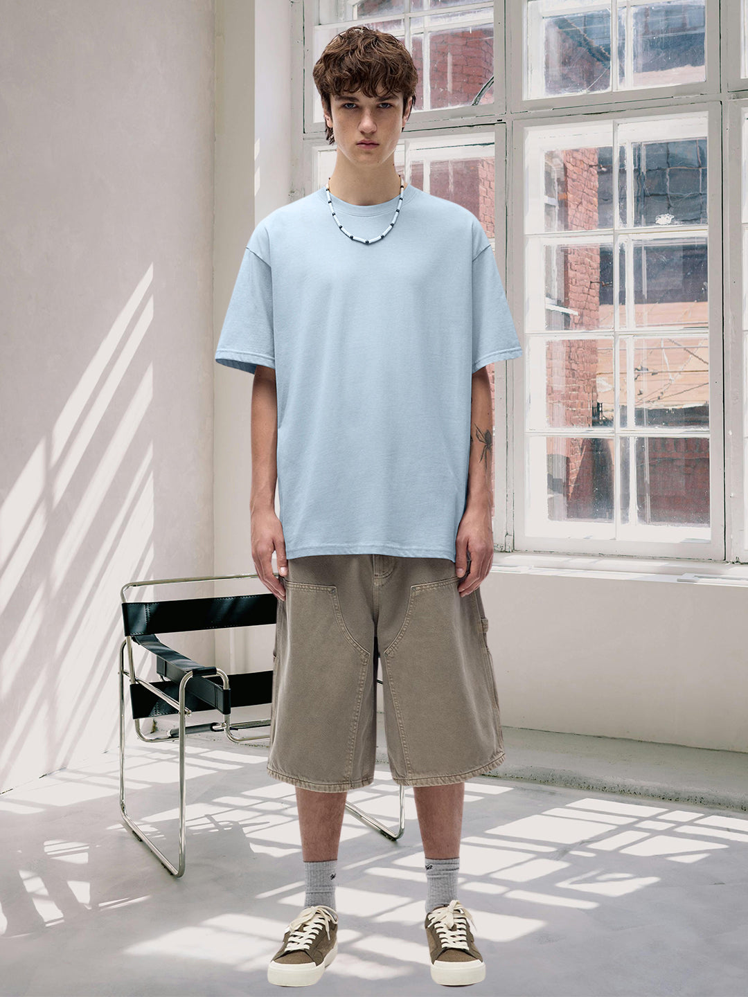Solid Men Oversized T-Shirt - Sky