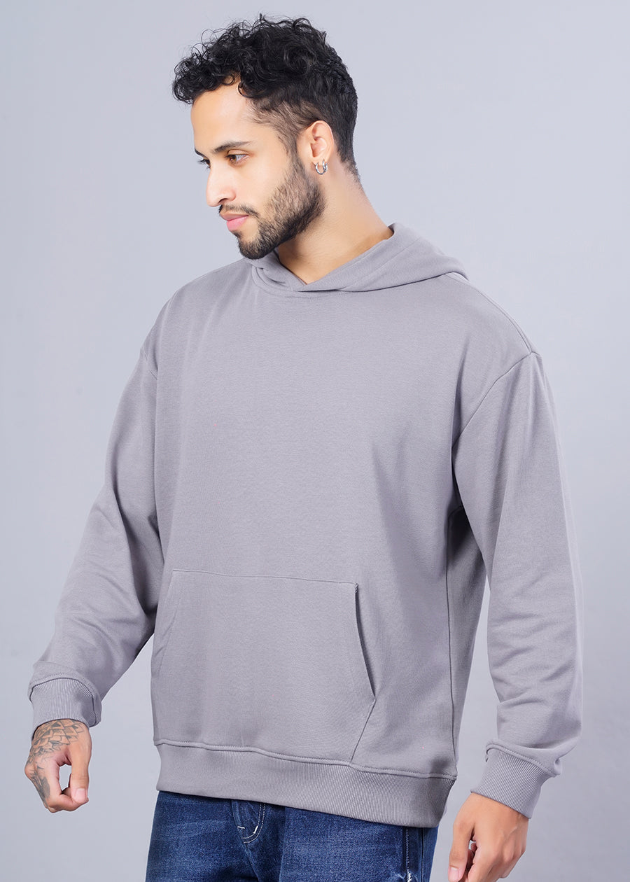 Solid Men Drop Shoulder Premium Terry Hoodie - Ash Grey