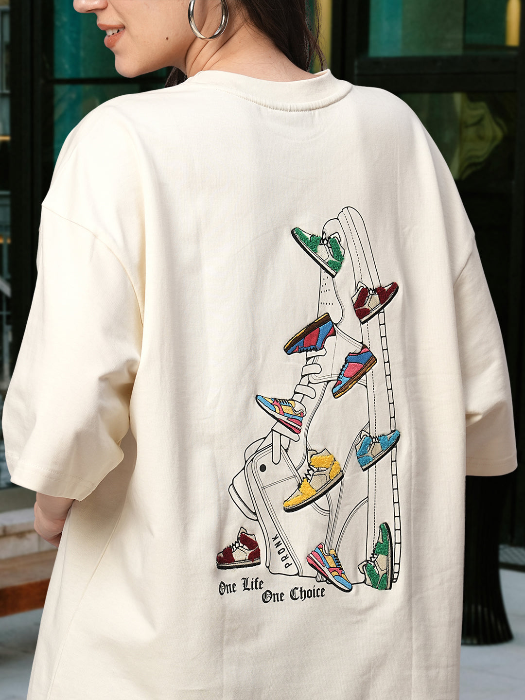One Life Women Premium Oversized Embroidered Terry T-shirt