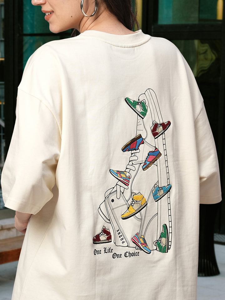 One Life Women Premium Oversized Embroidered Terry T-shirt
