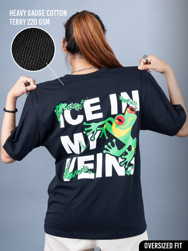 Ice In My Veins Puff Printed Women Oversized Terry T-shirt
