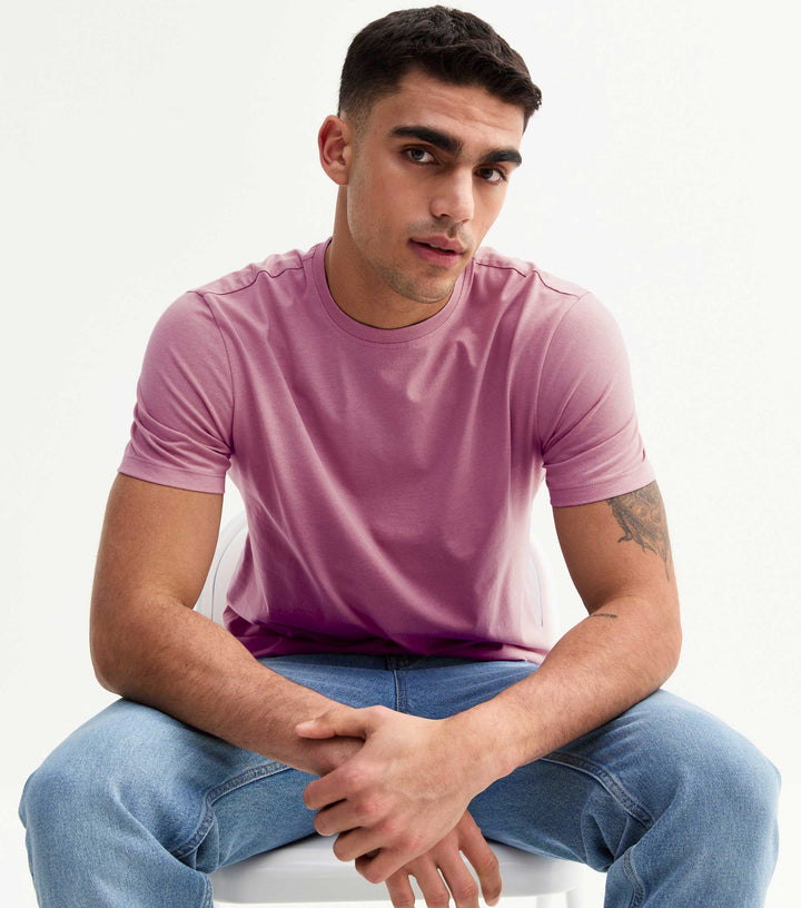 Solid Men Half Sleeve T-Shirt - Lilac