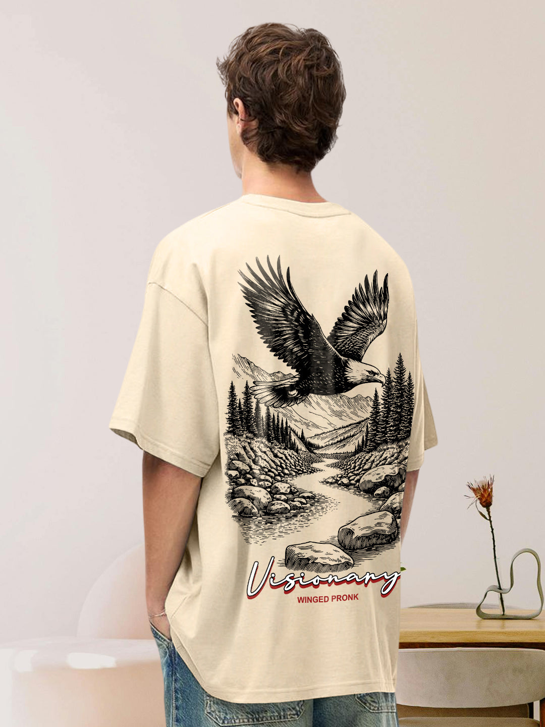 Visionary Men Graphic Printed Oversized  T-Shirt