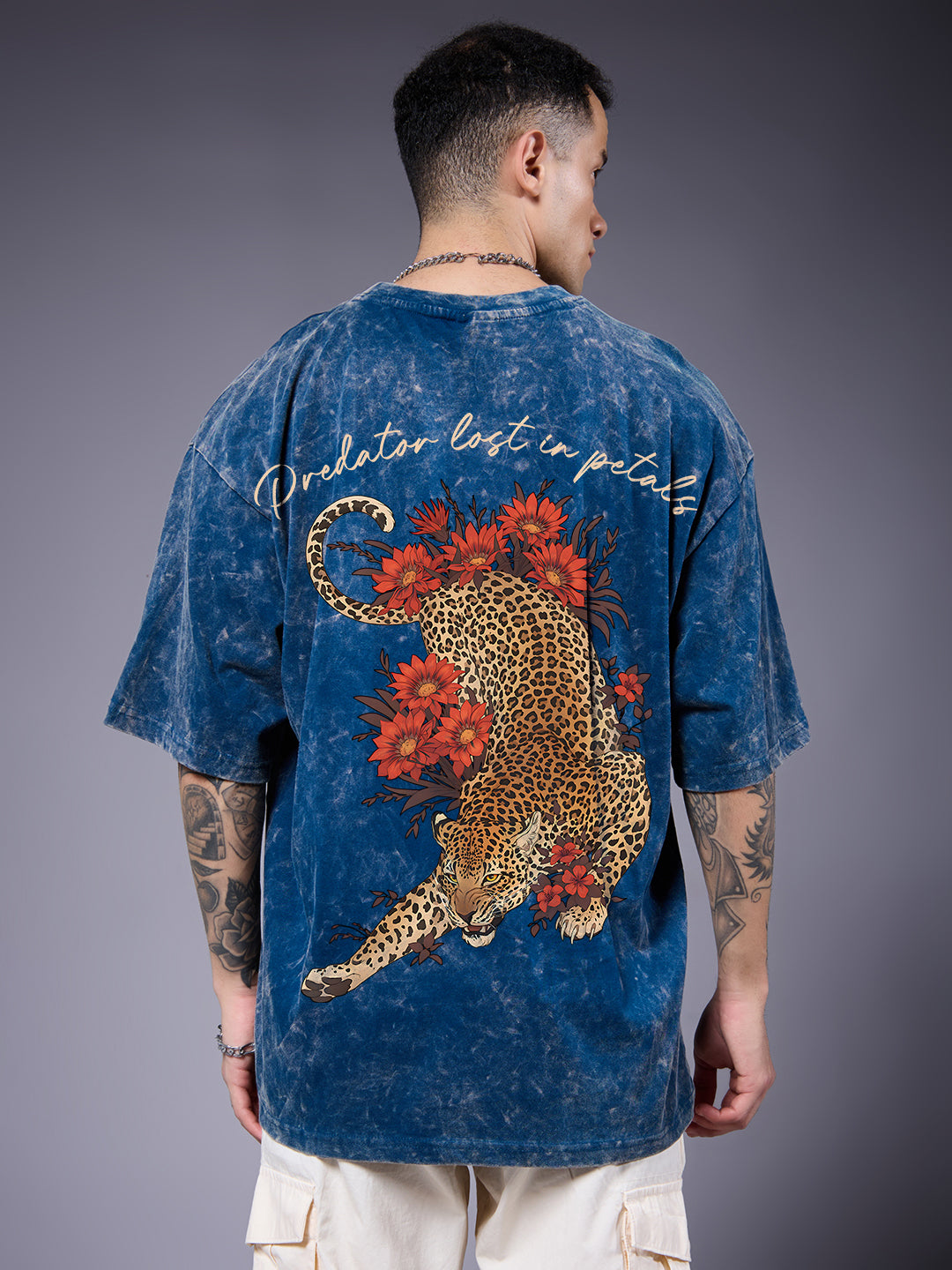 THE PREDATOR Men Retro Wash Printed Oversized T-Shirt