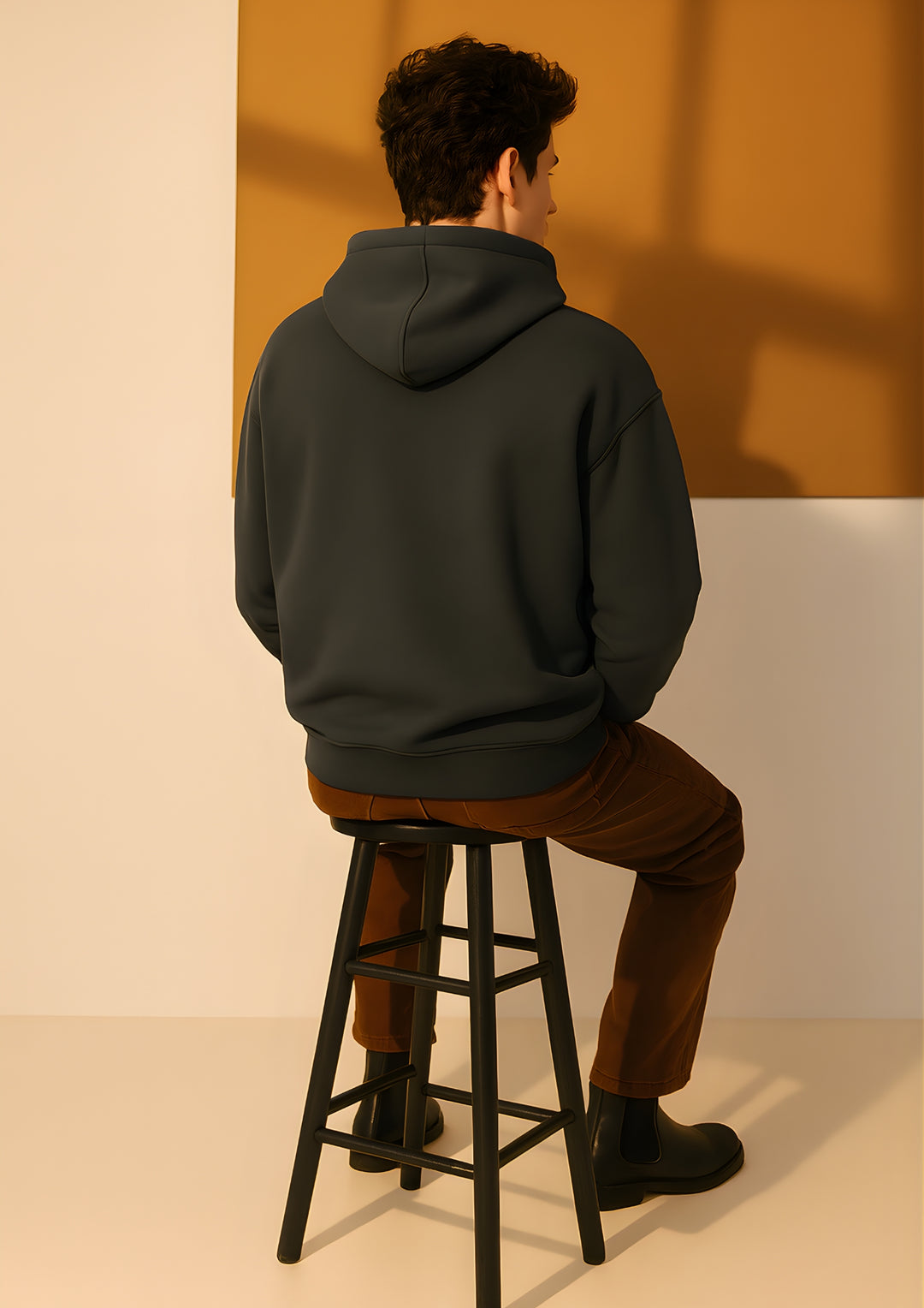 Solid Men Drop Shoulder Premium Terry Hoodie - Dark Grey