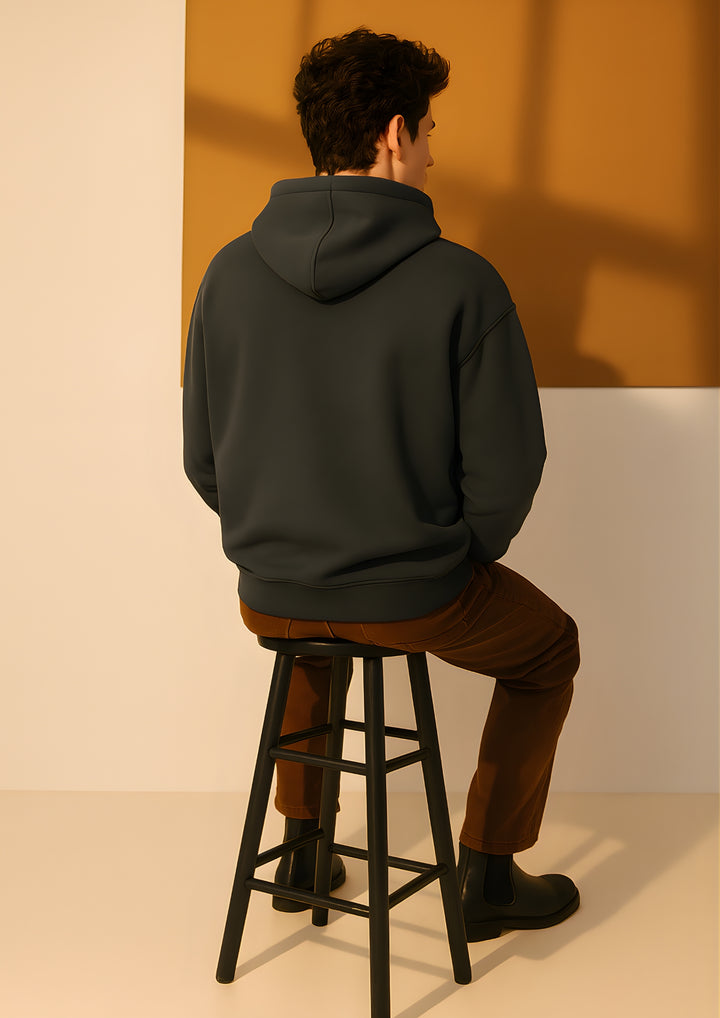 Solid Men Drop Shoulder Premium Terry Hoodie - Dark Grey