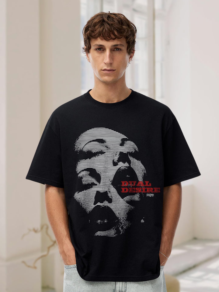 Dual Desire Men Printed Oversized  T-Shirt