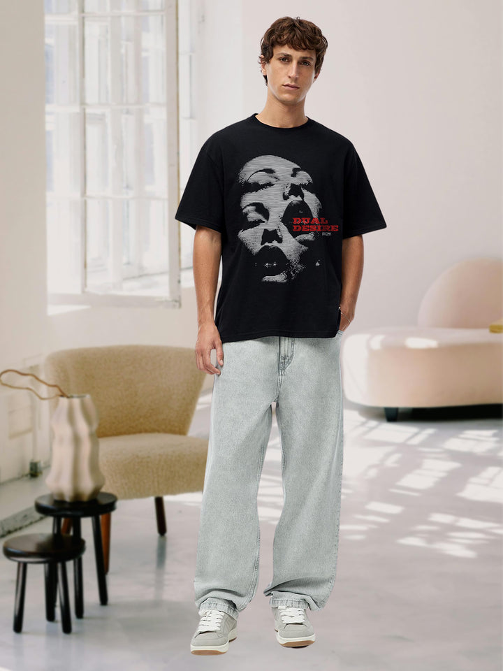 Dual Desire Men Printed Oversized  T-Shirt
