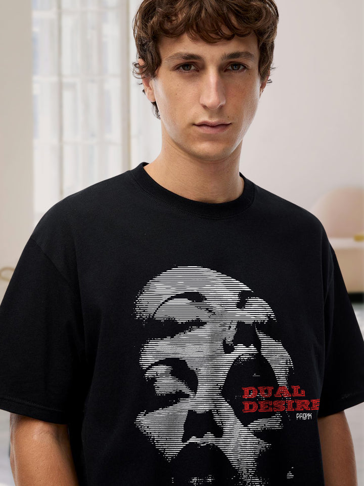 Dual Desire Men Printed Oversized  T-Shirt