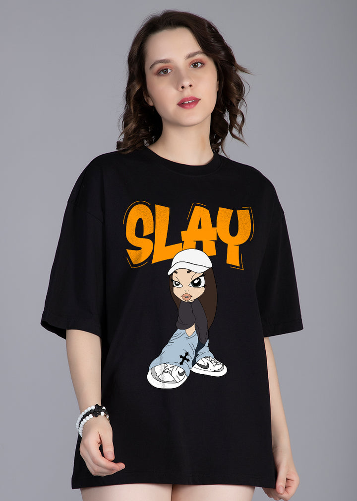 Slay Printed Black Oversized T-shirt Women | Pronk