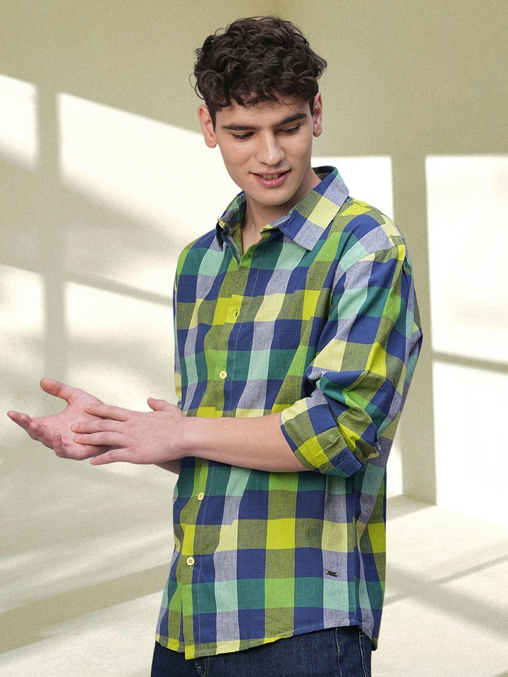 Pronk Men Full Sleeve Check Shirt - Yellow