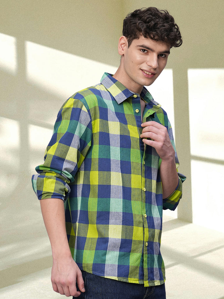 Pronk Men Full Sleeve Check Shirt - Yellow