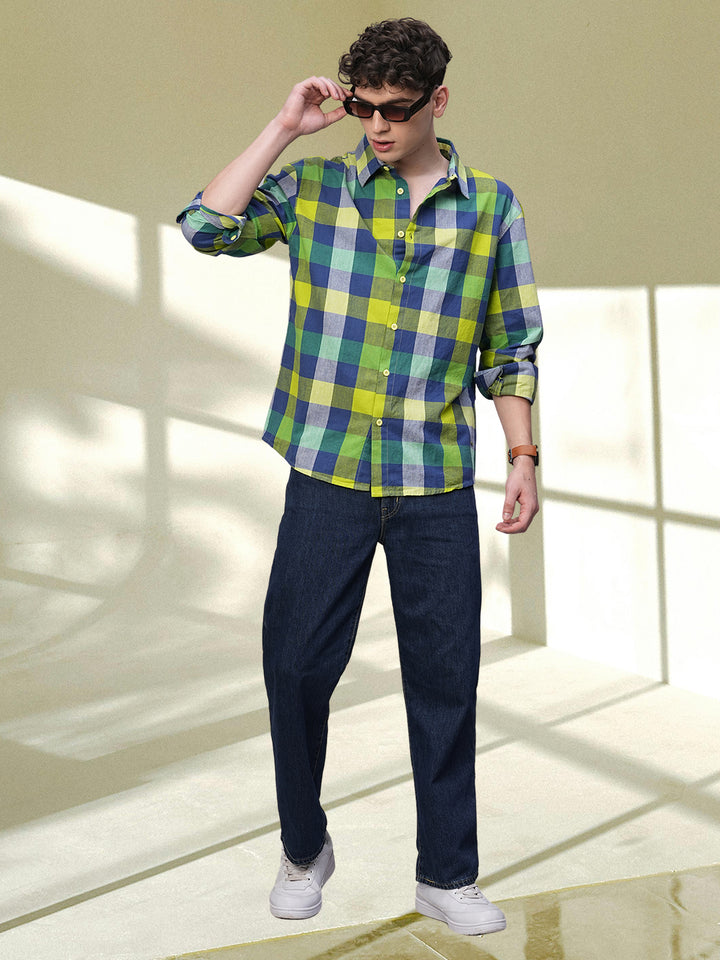 Pronk Men Full Sleeve Check Shirt - Yellow