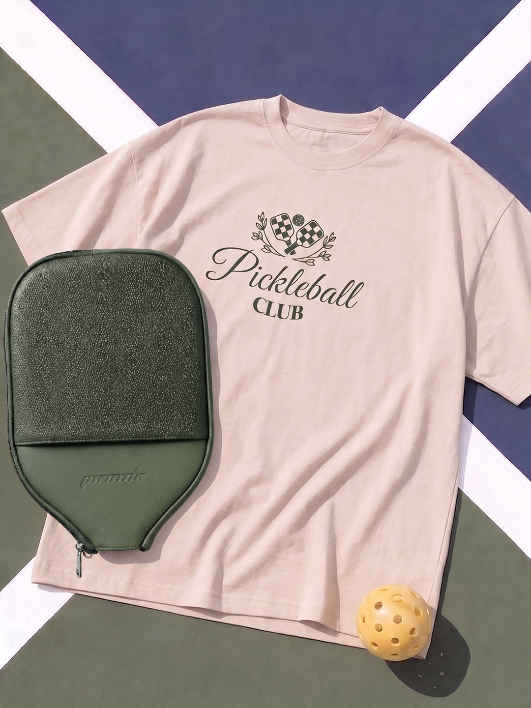 Pickleball Club Men Printed T-Shirt & Paddle Cover Combo