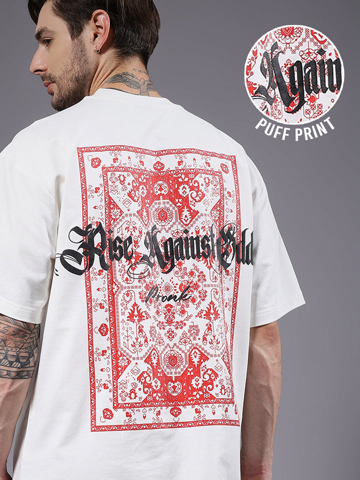 Rise Against Odds Puff Printed Men Oversized Terry T-shirt
