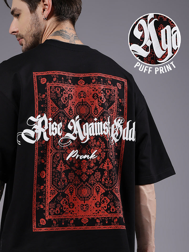 Rise Against Odds Puff Printed Men Oversized Terry T-shirt