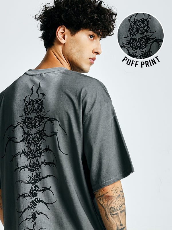 Men Retro Wash Puff Printed Oversized T-Shirt