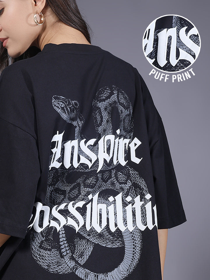Inspire Possibilities Puff Printed Women Oversized T-shirt