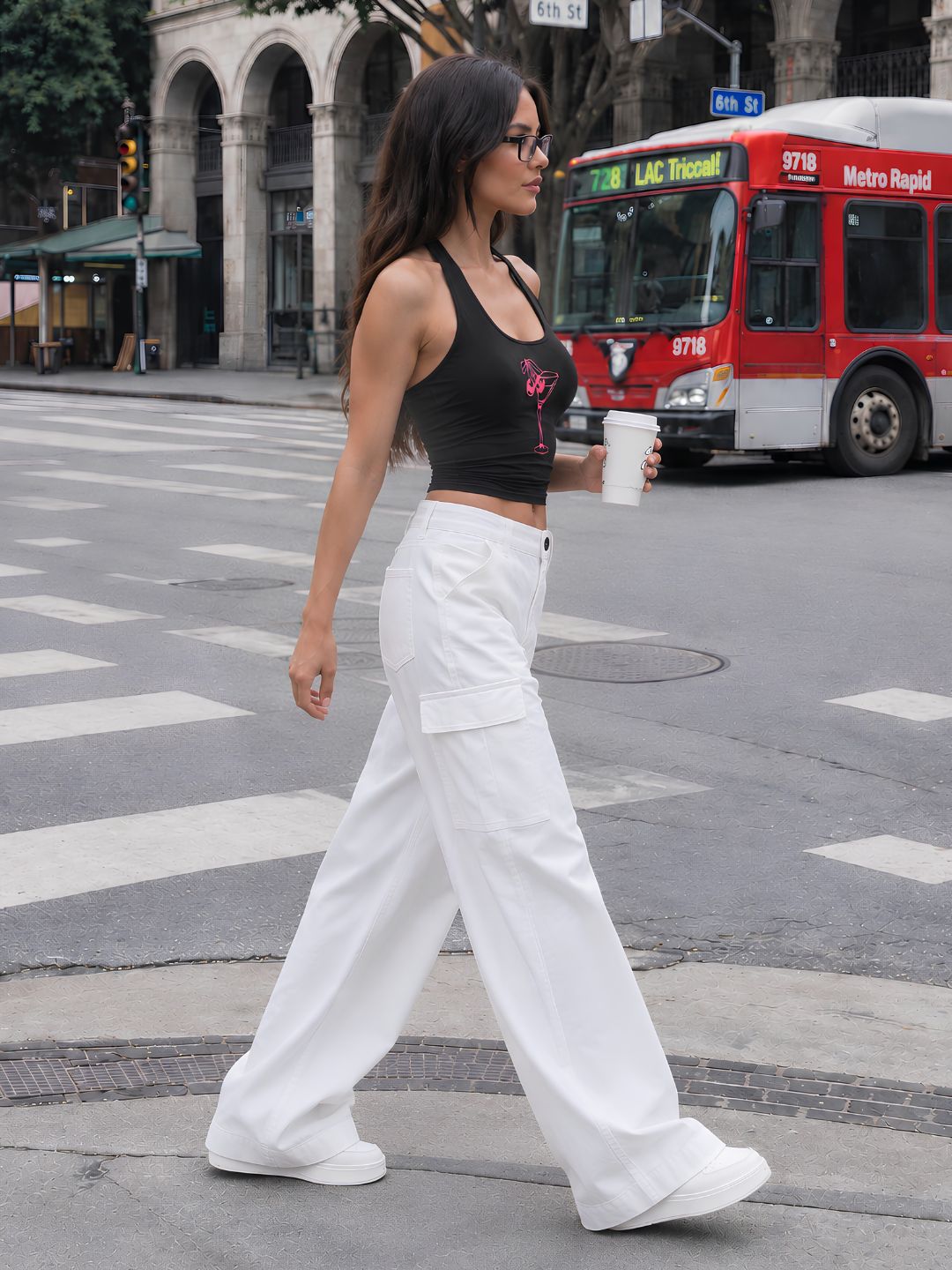 Women Straight Fit Denim Cargo - White
