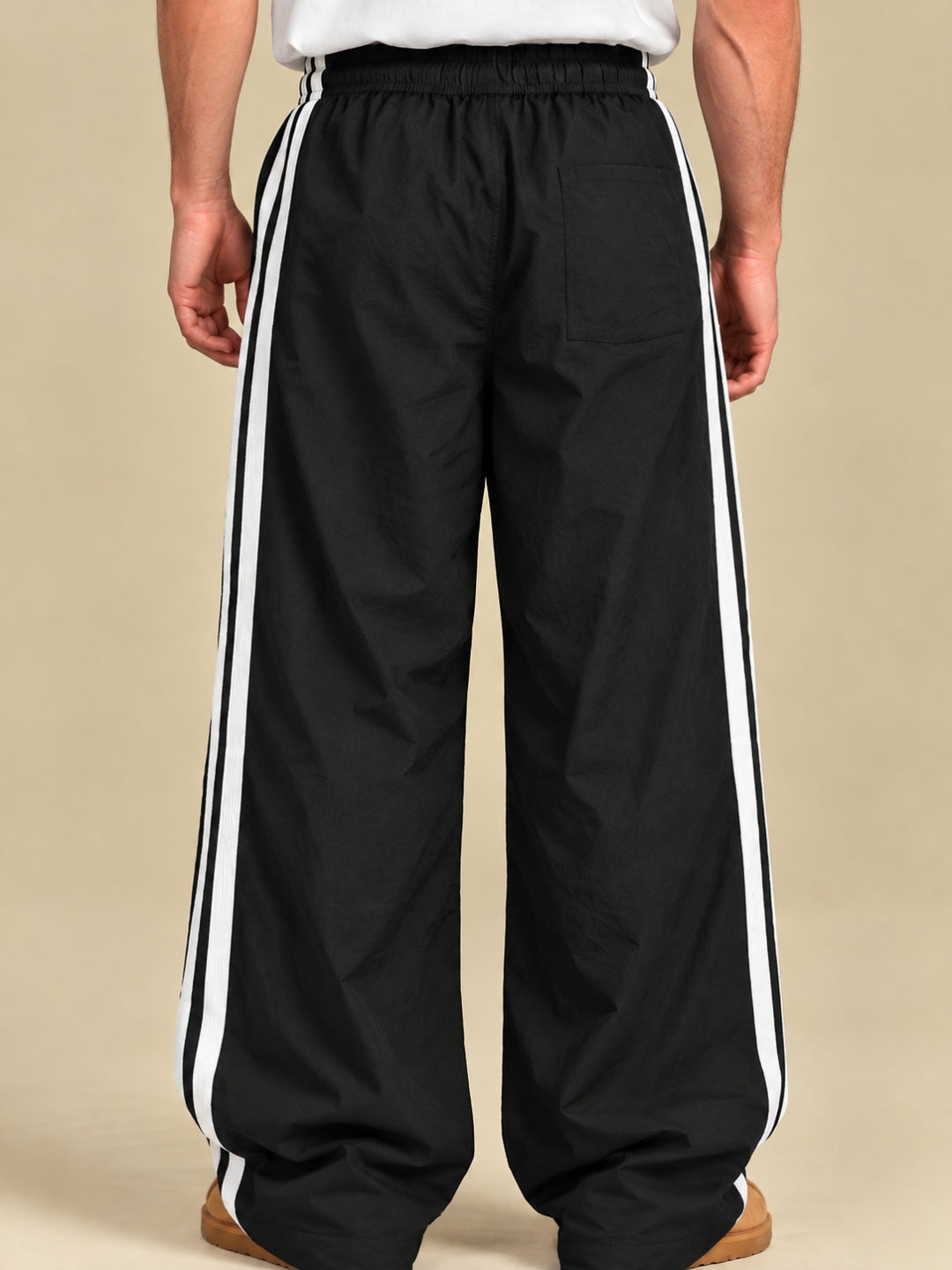 Parachute Pants For Men - Black with White Stripe