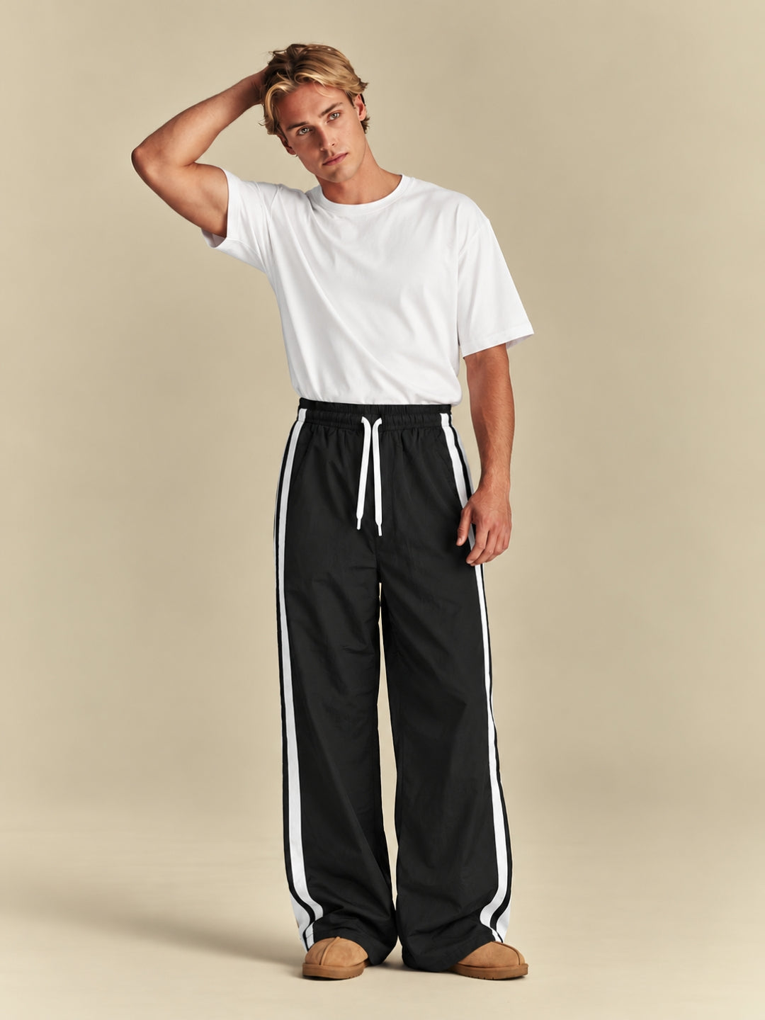 Parachute Pants For Men - Black with White Stripe