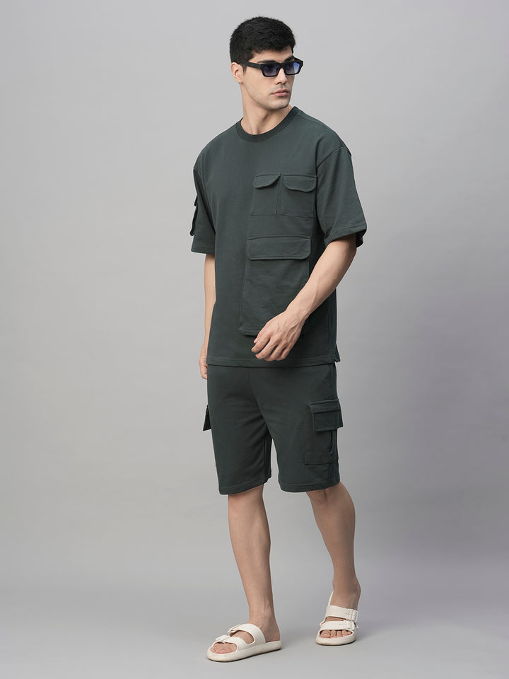 Men Premium Cargo Co-ord Set - Dark Grey