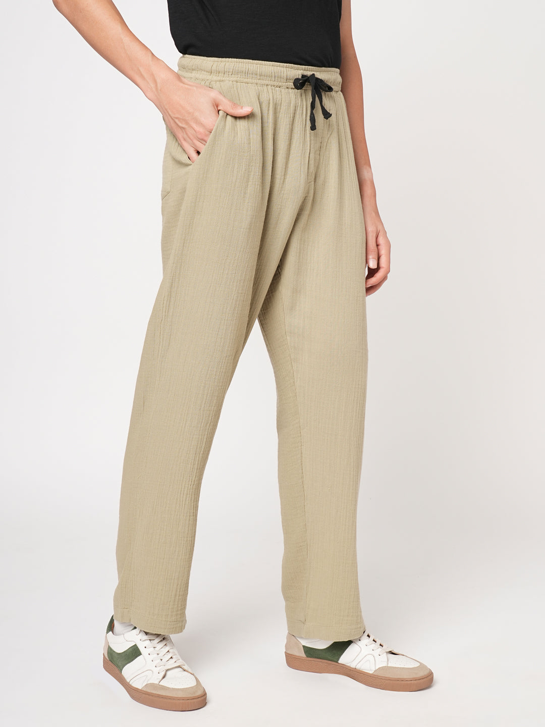 Cotton Pant for Men Solid - Pista Green