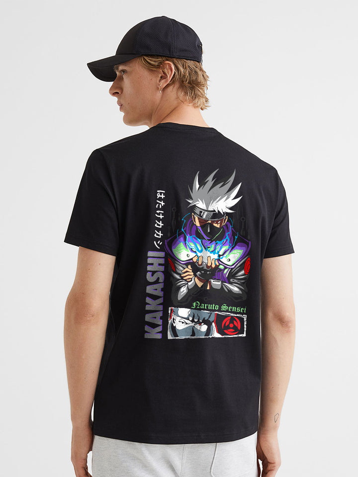 Sensei Kakashi Men Regular Fit Black Half Sleeve T-Shirt