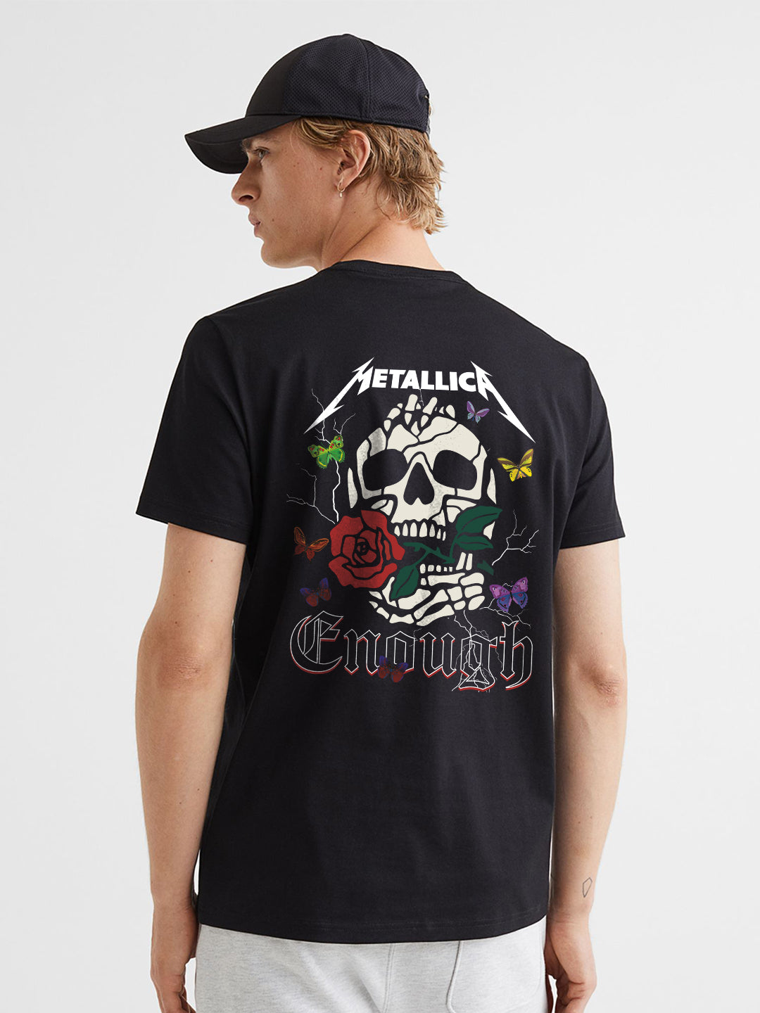 Enough Mettalica Men Black Half Sleeve T-Shirt