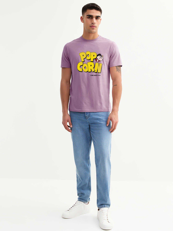 Pop Corn Men Regular Fit Lilac Half Sleeve T-Shirt